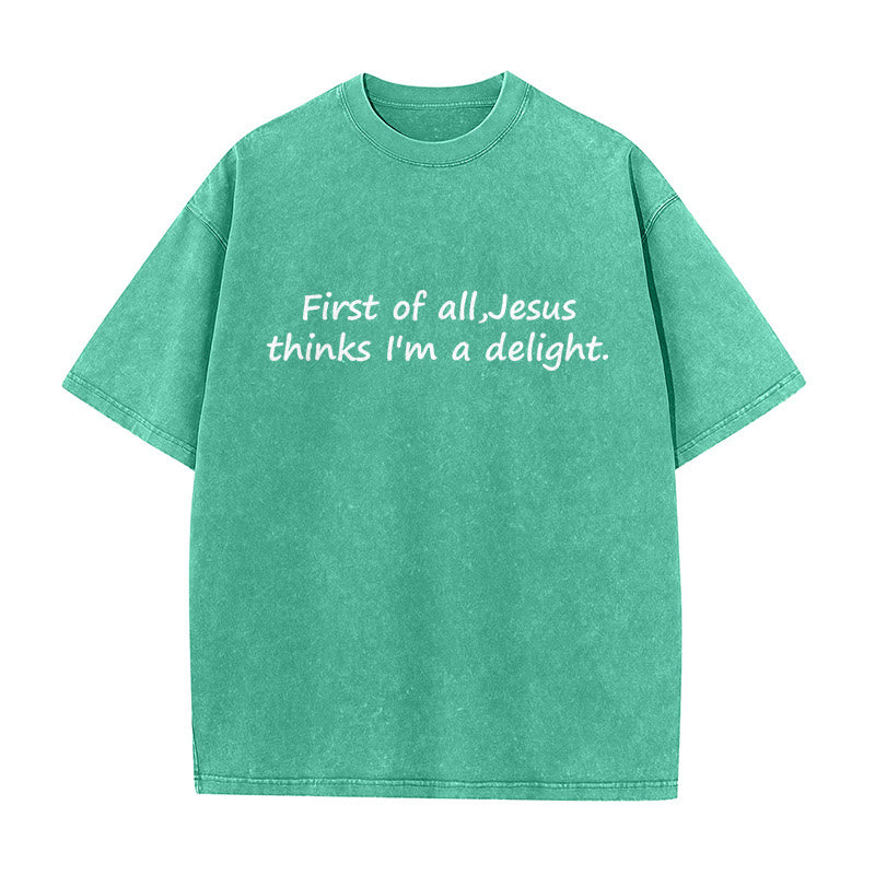 Christianartworkshop T-shirt unisexe délavé avec citation religieuse : « Avant tout, Jésus me trouve charmant » - Vert - 5XL - image 2