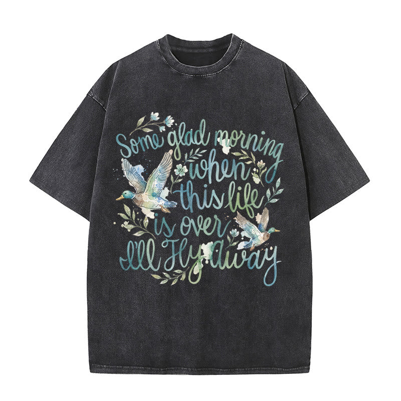 Christianartworkshop Un beau matin, quand cette vie sera finie, je m'envolerai. T-shirt à motif floral aquarelle canard. - Noir - 5XL - image 1
