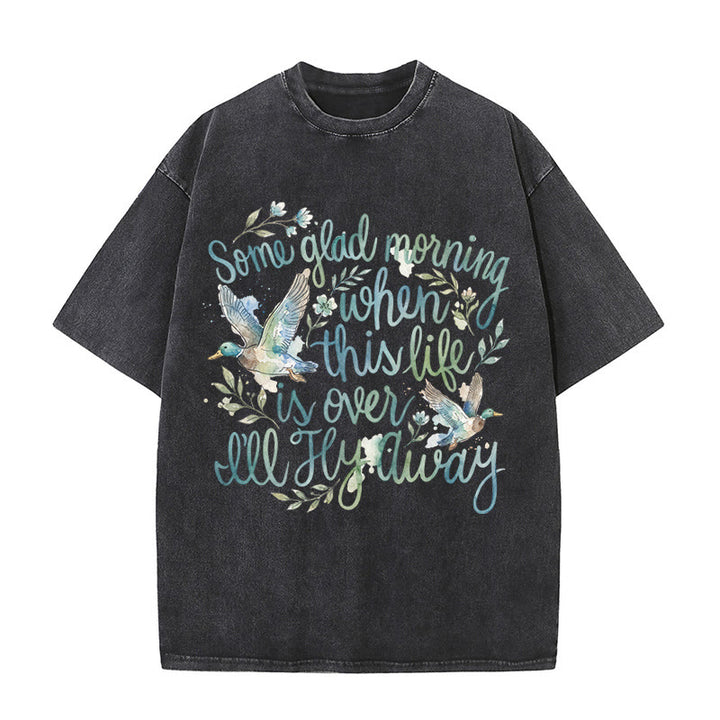 Christianartworkshop Un beau matin, quand cette vie sera finie, je m'envolerai. T-shirt à motif floral aquarelle canard. - Noir - 5XL - image 1