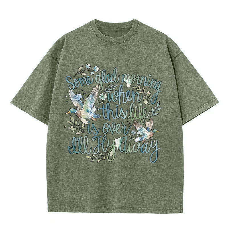 Christianartworkshop Un beau matin, quand cette vie sera finie, je m'envolerai. T-shirt à motif floral aquarelle canard. - Vert armée - 5XL - image 2