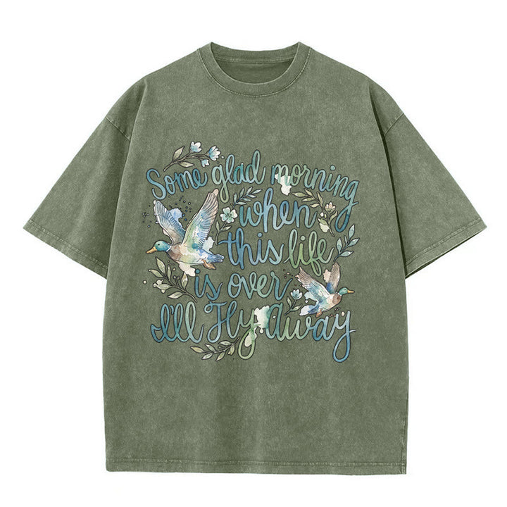Christianartworkshop Un beau matin, quand cette vie sera finie, je m'envolerai. T-shirt à motif floral aquarelle canard. - Vert armée - 5XL - image 2