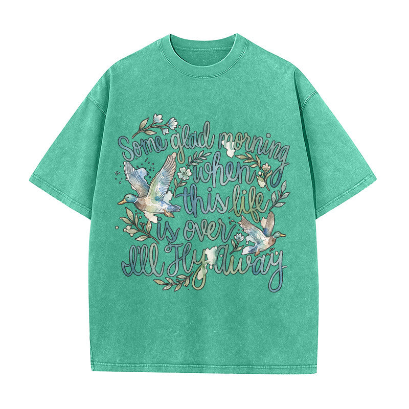 Christianartworkshop Un beau matin, quand cette vie sera finie, je m'envolerai. T-shirt à motif floral aquarelle canard. - Vert - 5XL - image 3