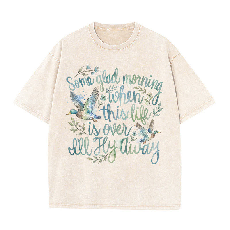 Christianartworkshop Un beau matin, quand cette vie sera finie, je m'envolerai. T-shirt à motif floral aquarelle canard. - Beige - 5XL - image 0