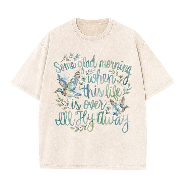 Christianartworkshop Un beau matin, quand cette vie sera finie, je m'envolerai. T-shirt à motif floral aquarelle canard. - Beige - 5XL - image 0