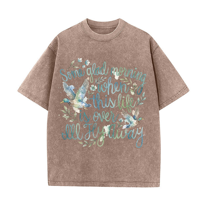 Christianartworkshop Un beau matin, quand cette vie sera finie, je m'envolerai. T-shirt à motif floral aquarelle canard. - Brun - 5XL - image 4