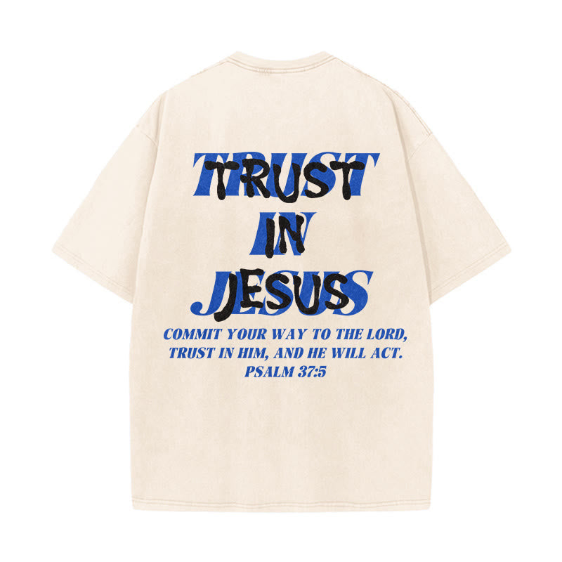 Christianartworkshop T-shirt unisexe délavé « Faites confiance à Jésus » (Psaume 37.5), imprimé recto verso. - image 1