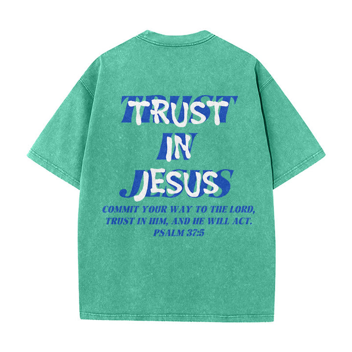 Christianartworkshop T-shirt unisexe délavé « Faites confiance à Jésus » (Psaume 37.5), imprimé recto verso. - image 10