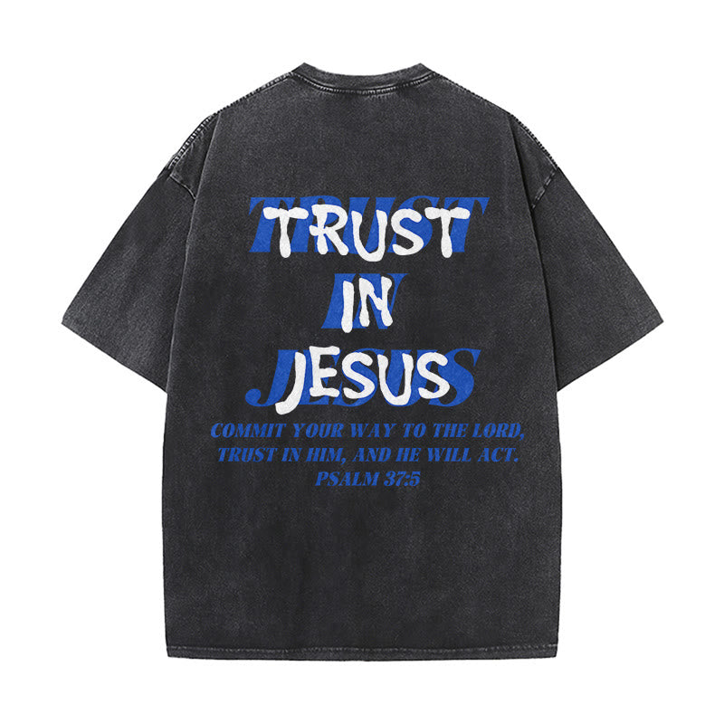 Christianartworkshop T-shirt unisexe délavé « Faites confiance à Jésus » (Psaume 37.5), imprimé recto verso. - image 4