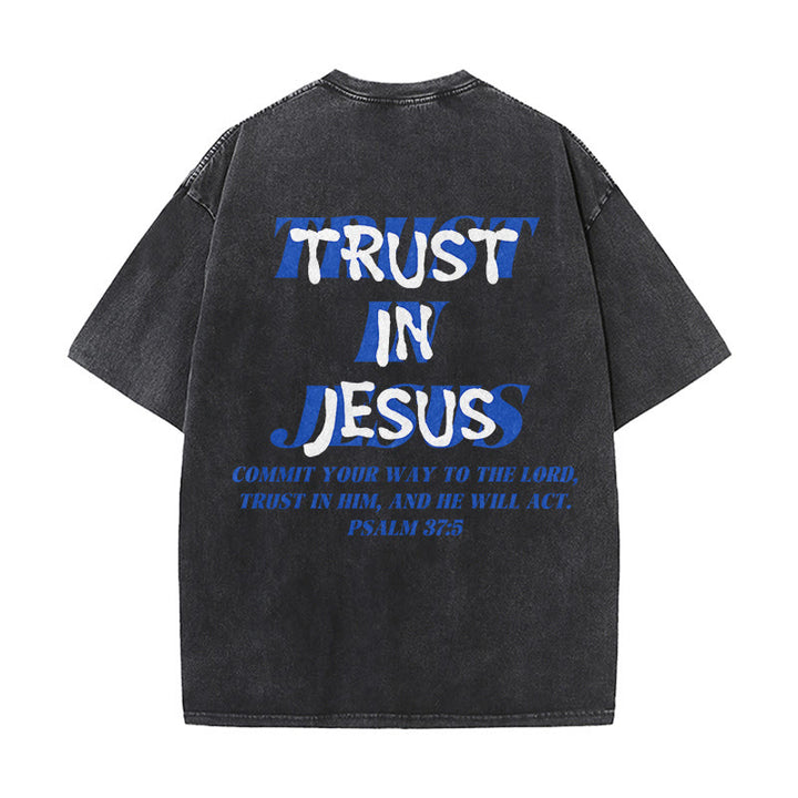 Christianartworkshop T-shirt unisexe délavé « Faites confiance à Jésus » (Psaume 37.5), imprimé recto verso. - image 4