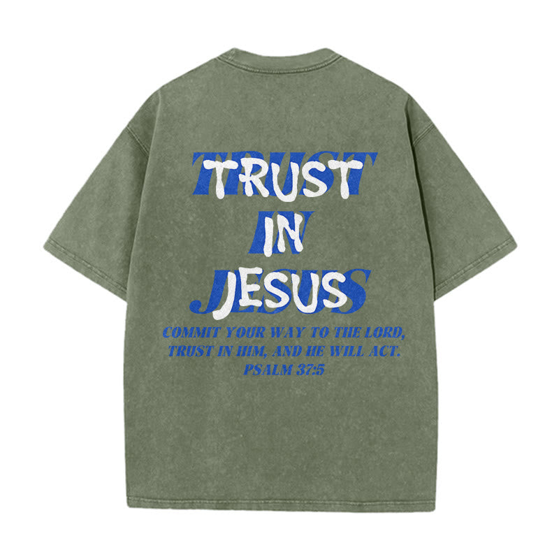 Christianartworkshop T-shirt unisexe délavé « Faites confiance à Jésus » (Psaume 37.5), imprimé recto verso. - image 7