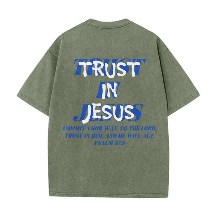Christianartworkshop T-shirt unisexe délavé « Faites confiance à Jésus » (Psaume 37.5), imprimé recto verso. - image 7