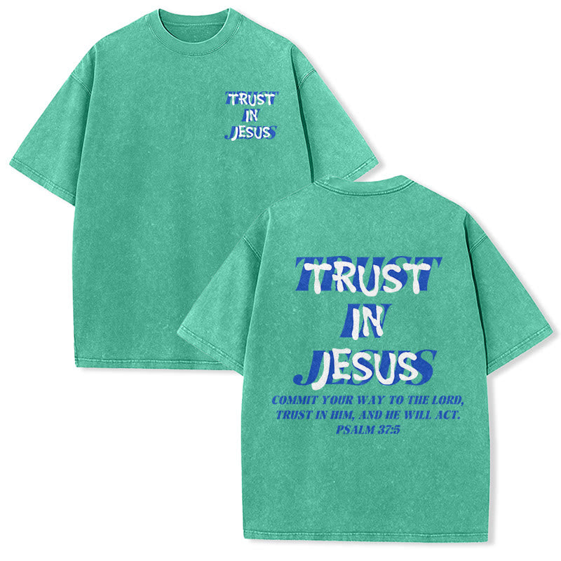 Christianartworkshop T-shirt unisexe délavé « Faites confiance à Jésus » (Psaume 37.5), imprimé recto verso. - Vert - 5XL - image 9