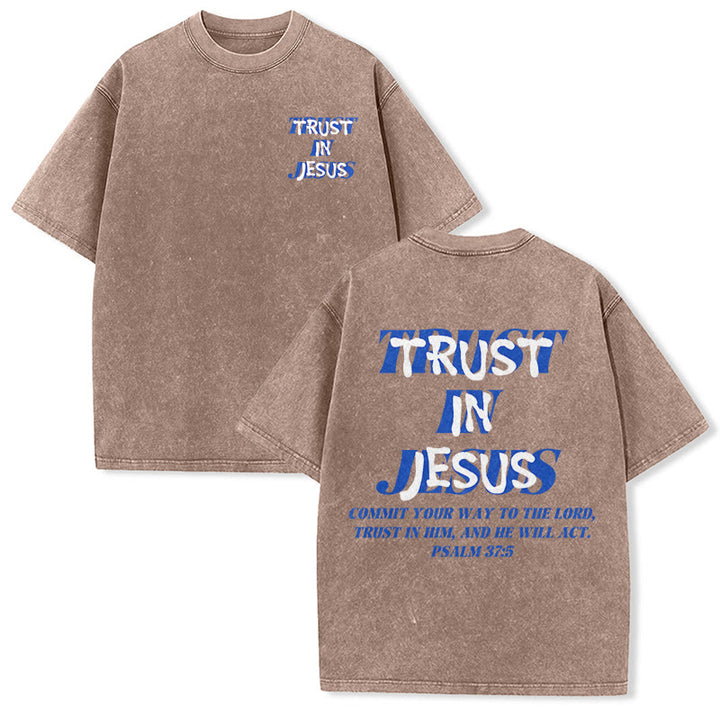 Christianartworkshop T-shirt unisexe délavé « Faites confiance à Jésus » (Psaume 37.5), imprimé recto verso. - Brun - 5XL - image 12
