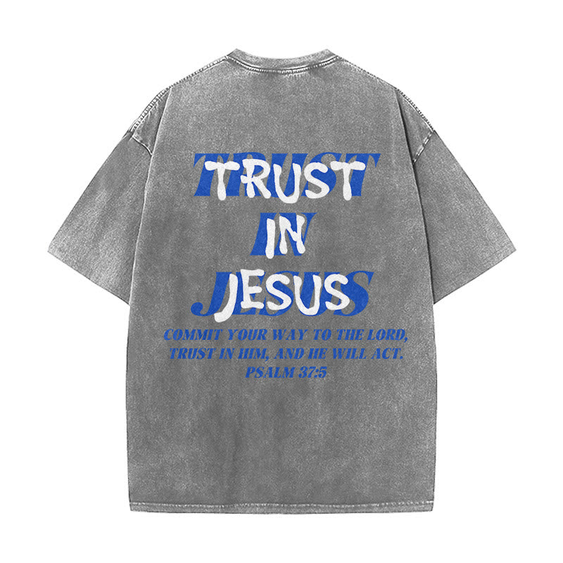 Christianartworkshop T-shirt unisexe délavé « Faites confiance à Jésus » (Psaume 37.5), imprimé recto verso. - image 25