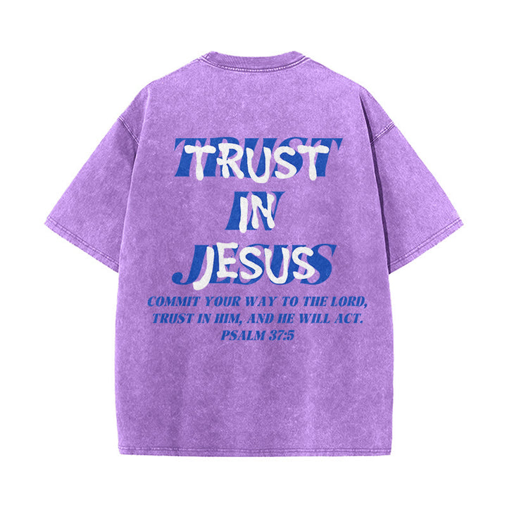 Christianartworkshop T-shirt unisexe délavé « Faites confiance à Jésus » (Psaume 37.5), imprimé recto verso. - image 19