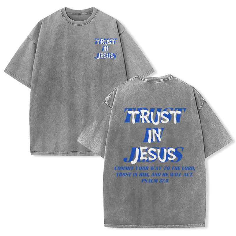 Christianartworkshop T-shirt unisexe délavé « Faites confiance à Jésus » (Psaume 37.5), imprimé recto verso. - Gris - 5XL - image 24