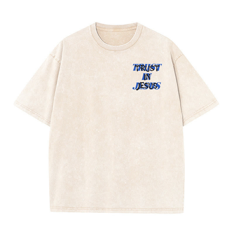 Christianartworkshop T-shirt unisexe délavé « Faites confiance à Jésus » (Psaume 37.5), imprimé recto verso. - image 2