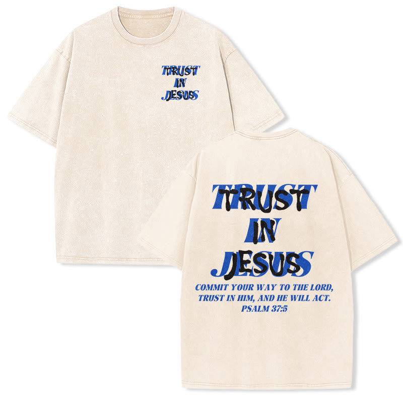 Christianartworkshop T-shirt unisexe délavé « Faites confiance à Jésus » (Psaume 37.5), imprimé recto verso. - Beige - 5XL - image 0