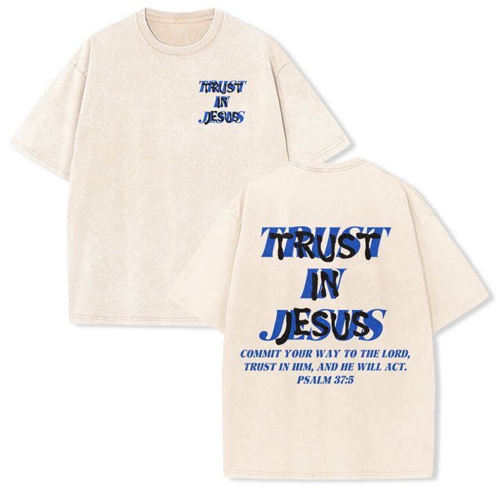 Christianartworkshop T-shirt unisexe délavé « Faites confiance à Jésus » (Psaume 37.5), imprimé recto verso. - Beige - 5XL - image 0