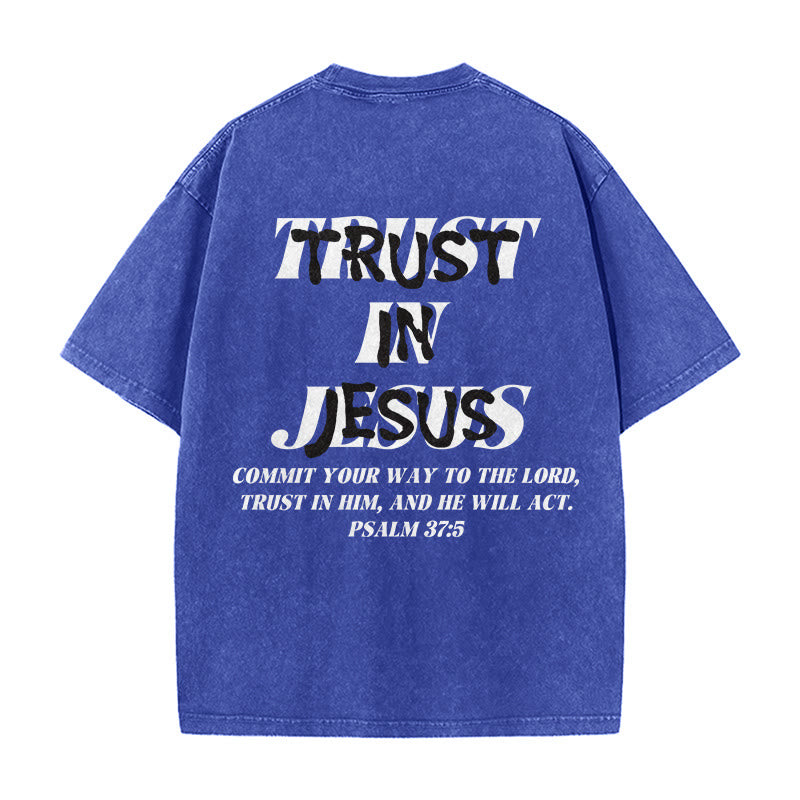 Christianartworkshop T-shirt unisexe délavé « Faites confiance à Jésus » (Psaume 37.5), imprimé recto verso. - image 22