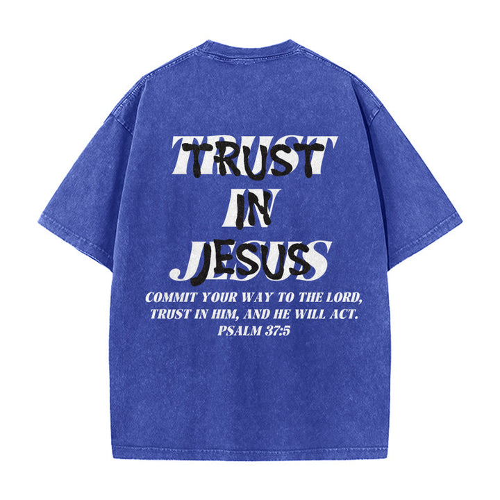 Christianartworkshop T-shirt unisexe délavé « Faites confiance à Jésus » (Psaume 37.5), imprimé recto verso. - image 22