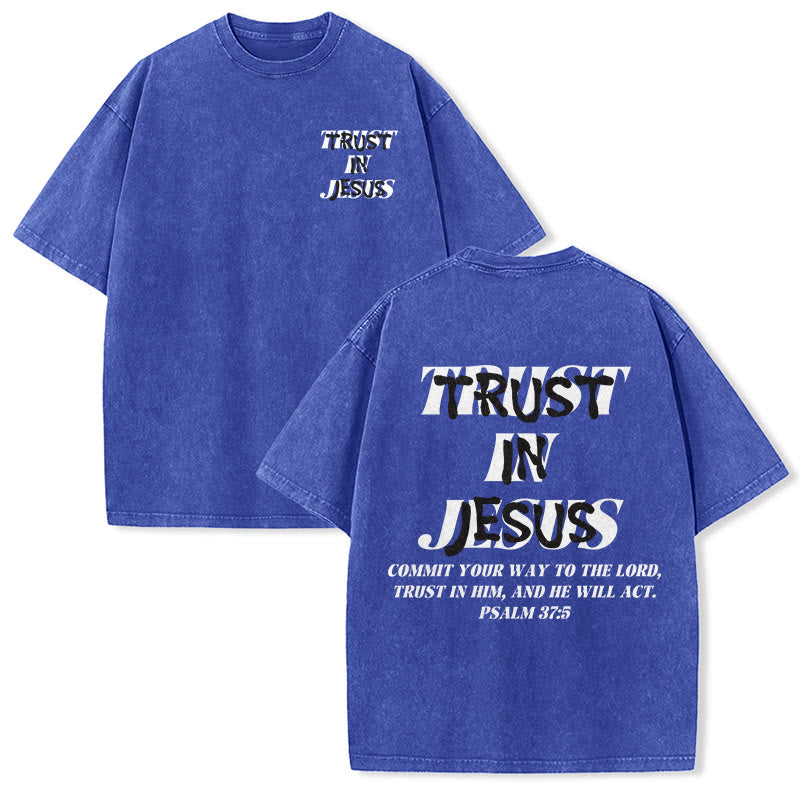Christianartworkshop T-shirt unisexe délavé « Faites confiance à Jésus » (Psaume 37.5), imprimé recto verso. - Bleu - 5XL - image 21