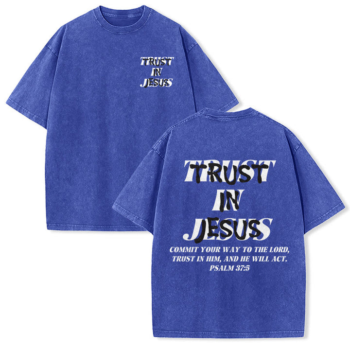 Christianartworkshop T-shirt unisexe délavé « Faites confiance à Jésus » (Psaume 37.5), imprimé recto verso. - Bleu - 5XL - image 21