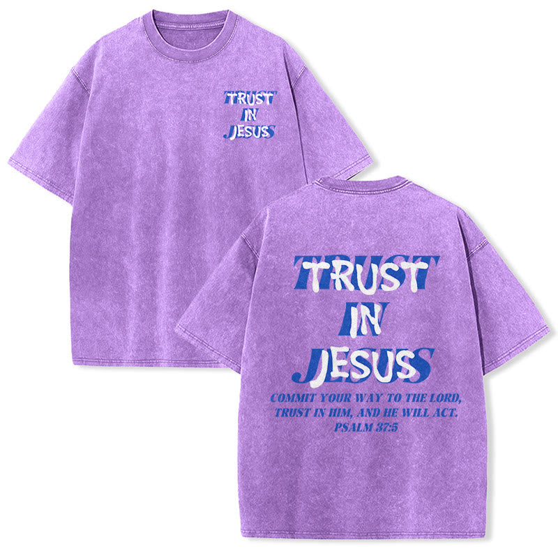 Christianartworkshop T-shirt unisexe délavé « Faites confiance à Jésus » (Psaume 37.5), imprimé recto verso. - Violet - 5XL - image 18