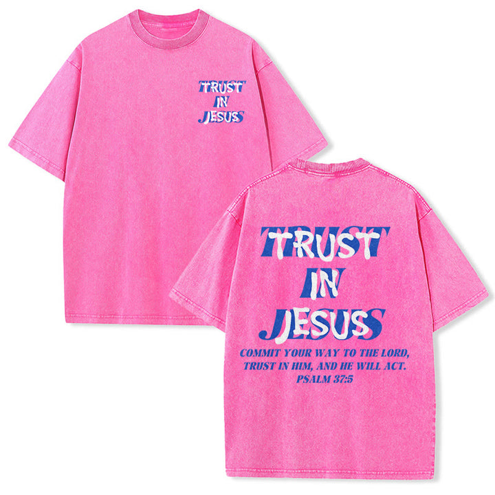 Christianartworkshop T-shirt unisexe délavé « Faites confiance à Jésus » (Psaume 37.5), imprimé recto verso. - Rose - 5XL - image 15