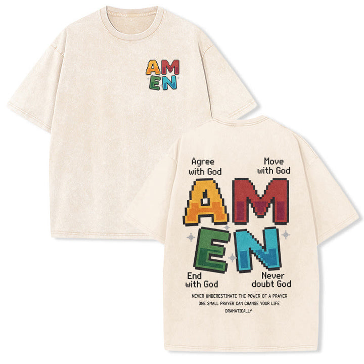 Christianartworkshop T-shirt délavé imprimé recto verso avec l'acronyme « Amen Pixel Art Agree Move End Never ». - Beige - 5XL - image 3