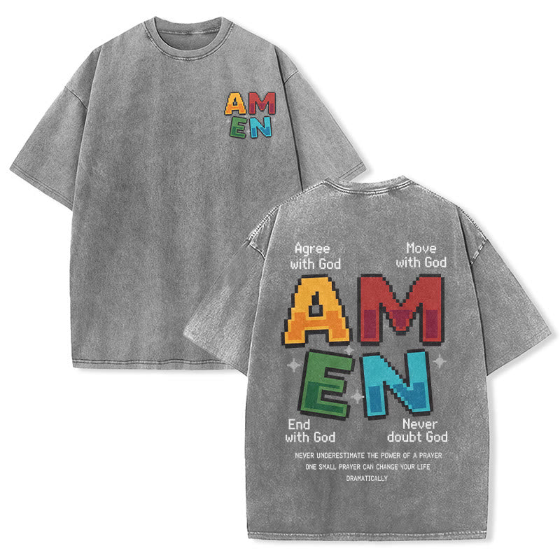 Christianartworkshop T-shirt délavé imprimé recto verso avec l'acronyme « Amen Pixel Art Agree Move End Never ». - Gris - 5XL - image 24