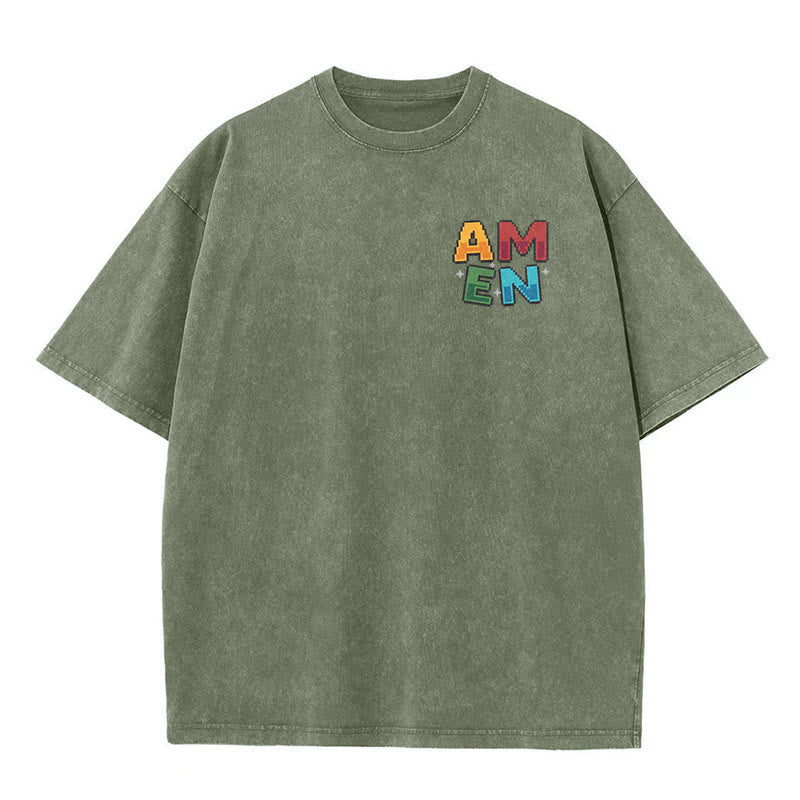 Christianartworkshop T-shirt délavé imprimé recto verso avec l'acronyme « Amen Pixel Art Agree Move End Never ». - image 10