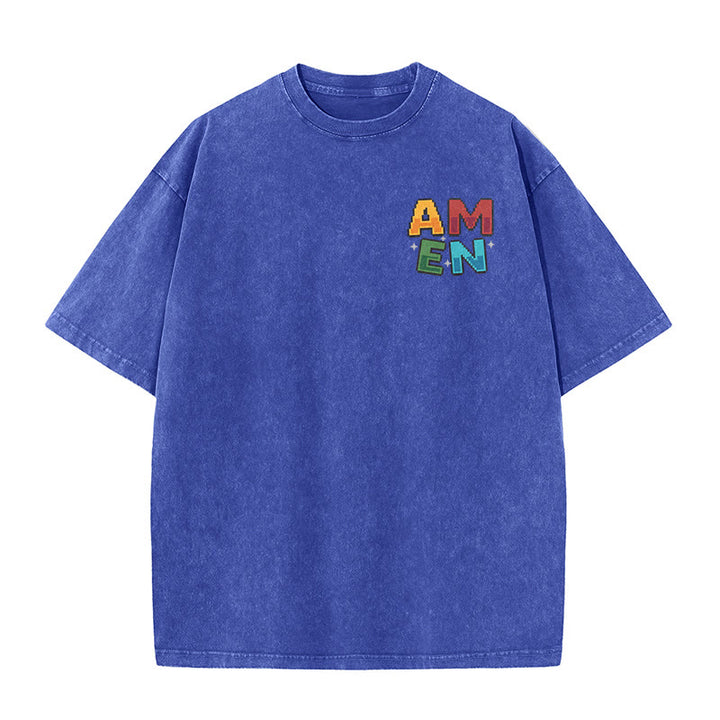 Christianartworkshop T-shirt délavé imprimé recto verso avec l'acronyme « Amen Pixel Art Agree Move End Never ». - image 22