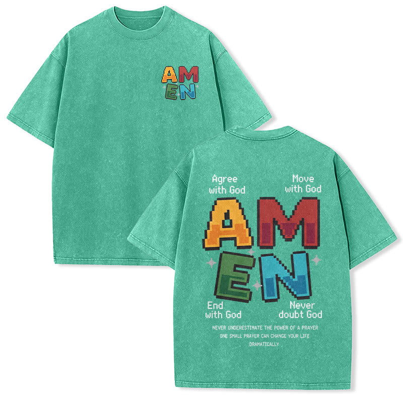 Christianartworkshop T-shirt délavé imprimé recto verso avec l'acronyme « Amen Pixel Art Agree Move End Never ». - Vert - 5XL - image 12