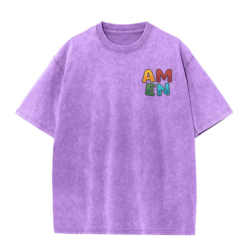 Christianartworkshop T-shirt délavé imprimé recto verso avec l'acronyme « Amen Pixel Art Agree Move End Never ». - image 19