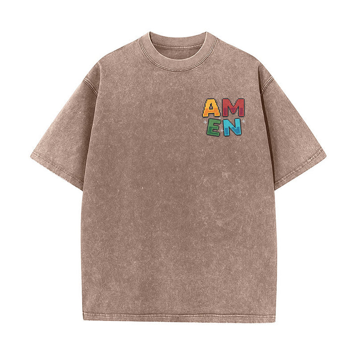 Christianartworkshop T-shirt délavé imprimé recto verso avec l'acronyme « Amen Pixel Art Agree Move End Never ». - image 1