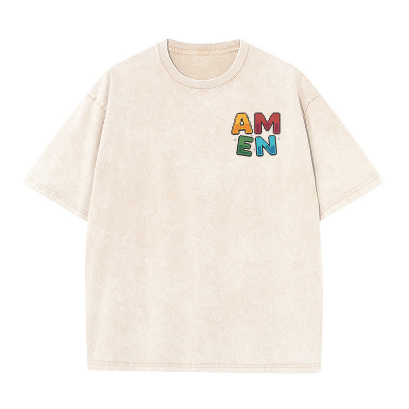Christianartworkshop T-shirt délavé imprimé recto verso avec l'acronyme « Amen Pixel Art Agree Move End Never ». - image 4