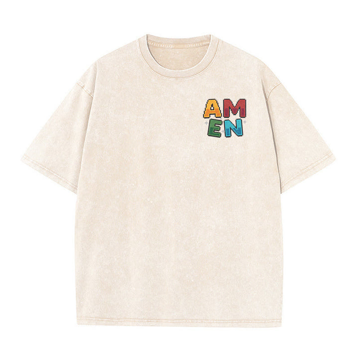 Christianartworkshop T-shirt délavé imprimé recto verso avec l'acronyme « Amen Pixel Art Agree Move End Never ». - image 4