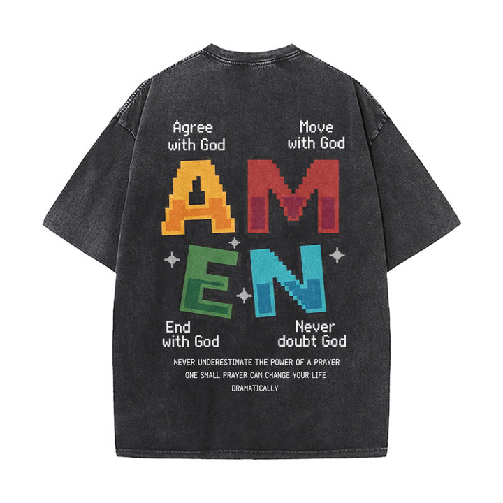 Christianartworkshop T-shirt délavé imprimé recto verso avec l'acronyme « Amen Pixel Art Agree Move End Never ». - image 8