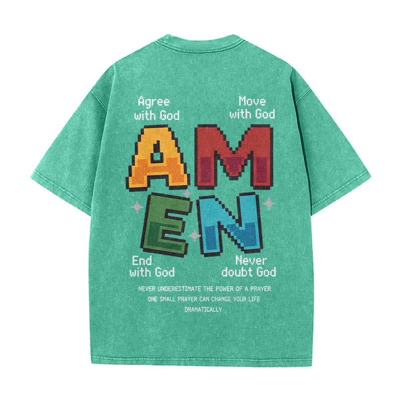 Christianartworkshop T-shirt délavé imprimé recto verso avec l'acronyme « Amen Pixel Art Agree Move End Never ». - image 14
