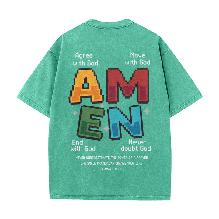 Christianartworkshop T-shirt délavé imprimé recto verso avec l'acronyme « Amen Pixel Art Agree Move End Never ». - image 14