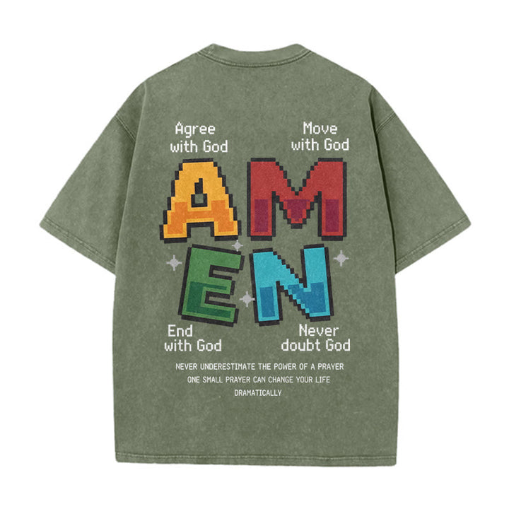 Christianartworkshop T-shirt délavé imprimé recto verso avec l'acronyme « Amen Pixel Art Agree Move End Never ». - image 11