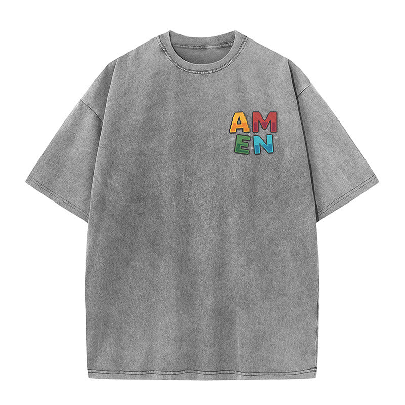 Christianartworkshop T-shirt délavé imprimé recto verso avec l'acronyme « Amen Pixel Art Agree Move End Never ». - image 25