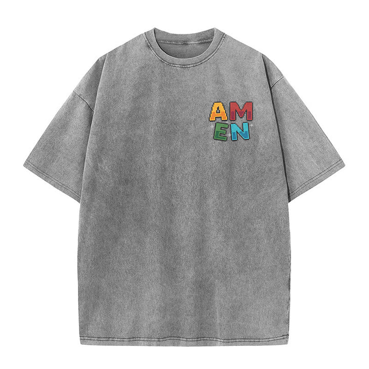 Christianartworkshop T-shirt délavé imprimé recto verso avec l'acronyme « Amen Pixel Art Agree Move End Never ». - image 25
