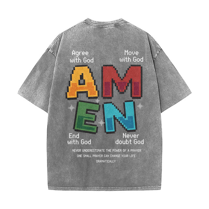 Christianartworkshop T-shirt délavé imprimé recto verso avec l'acronyme « Amen Pixel Art Agree Move End Never ». - image 26