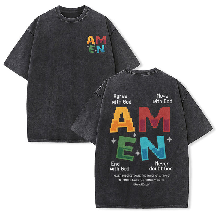 Christianartworkshop T-shirt délavé imprimé recto verso avec l'acronyme « Amen Pixel Art Agree Move End Never ». - Noir - 5XL - image 6