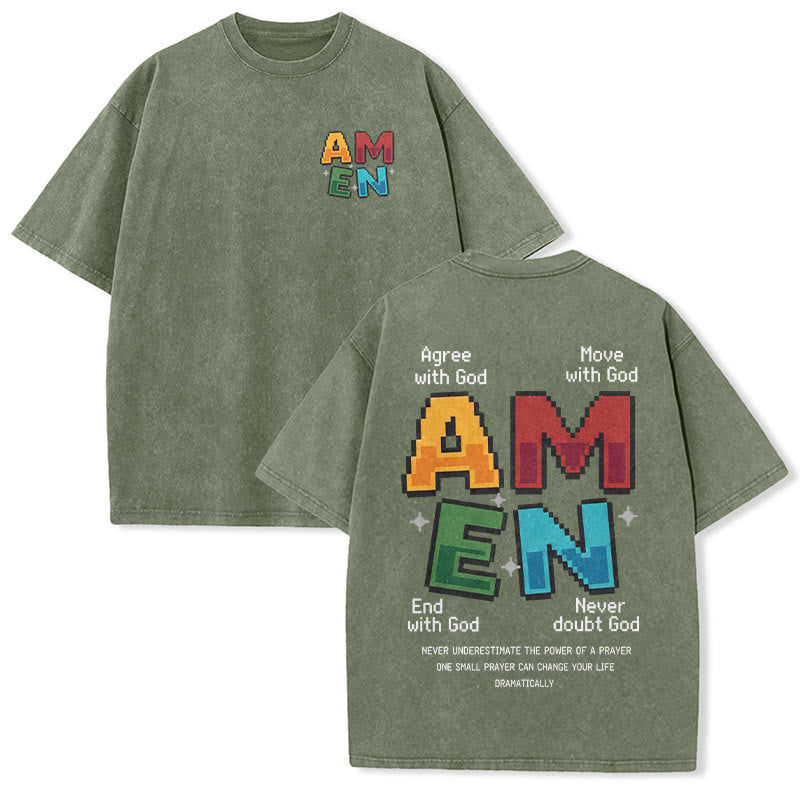 Christianartworkshop T-shirt délavé imprimé recto verso avec l'acronyme « Amen Pixel Art Agree Move End Never ». - Vert armée - 5XL - image 9