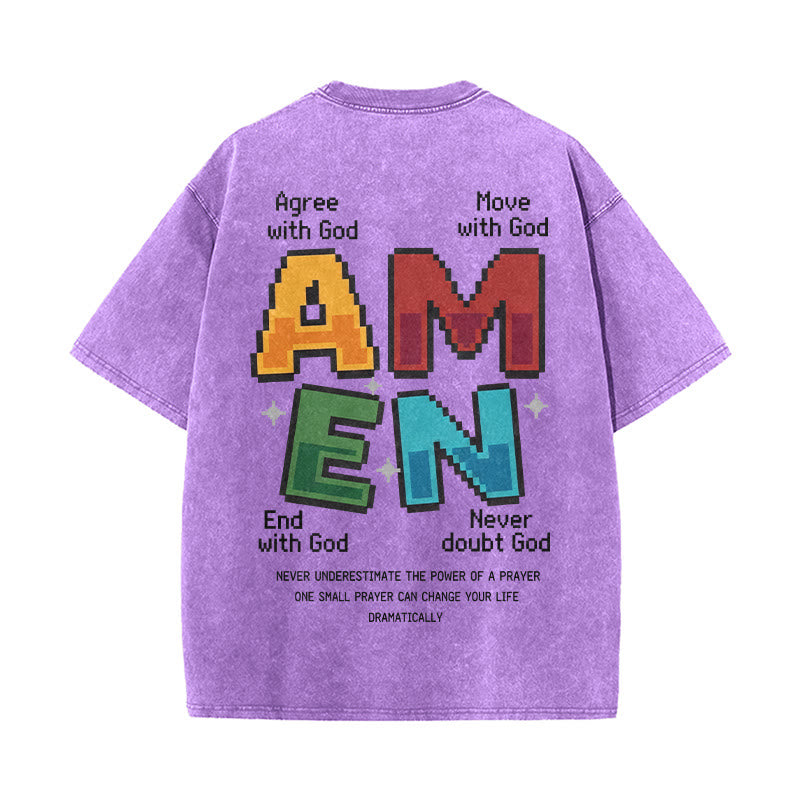 Christianartworkshop T-shirt délavé imprimé recto verso avec l'acronyme « Amen Pixel Art Agree Move End Never ». - image 20