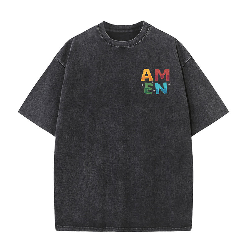 Christianartworkshop T-shirt délavé imprimé recto verso avec l'acronyme « Amen Pixel Art Agree Move End Never ». - image 7