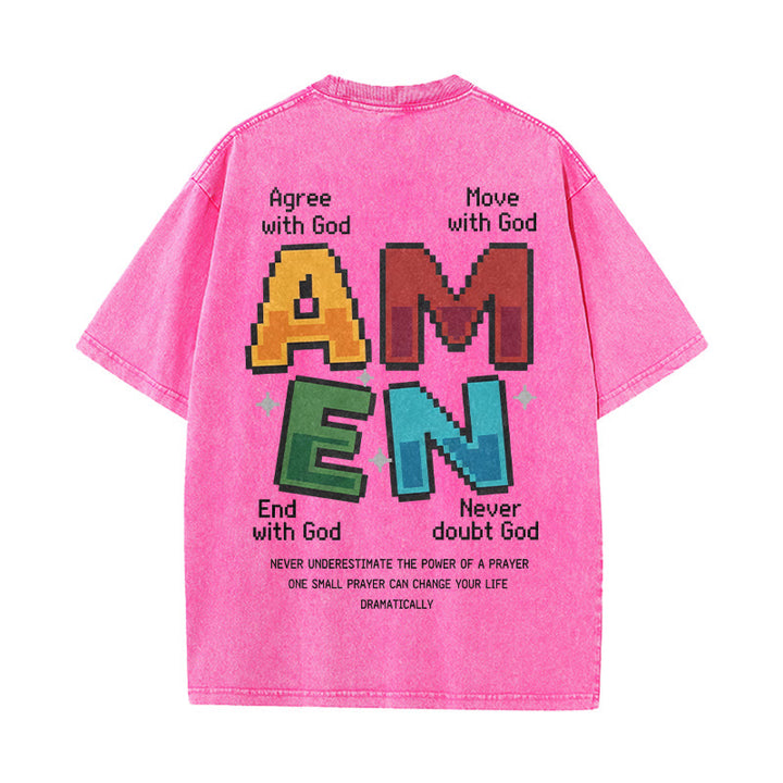 Christianartworkshop T-shirt délavé imprimé recto verso avec l'acronyme « Amen Pixel Art Agree Move End Never ». - image 17